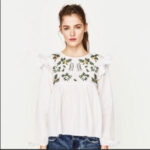 Stevie hender embroidered long sleeve cotton blouse top sz M